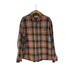Duluth Trading Untucked Relaxed Fit Plaid Cotton Button Up Shirt Men’s Orange